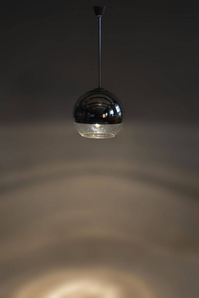 Mid-Century Chandelier in Chromed Steel and Opaline Glass, Germany, 1970s