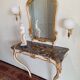 Console et miroir de style Louis XV en bois doré et marbre