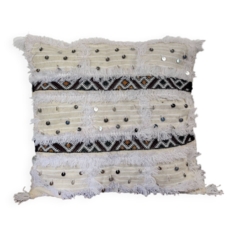 Moroccan white handira kilim cushion