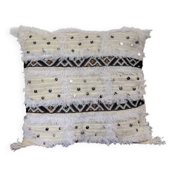 White Moroccan handira kilim cushion