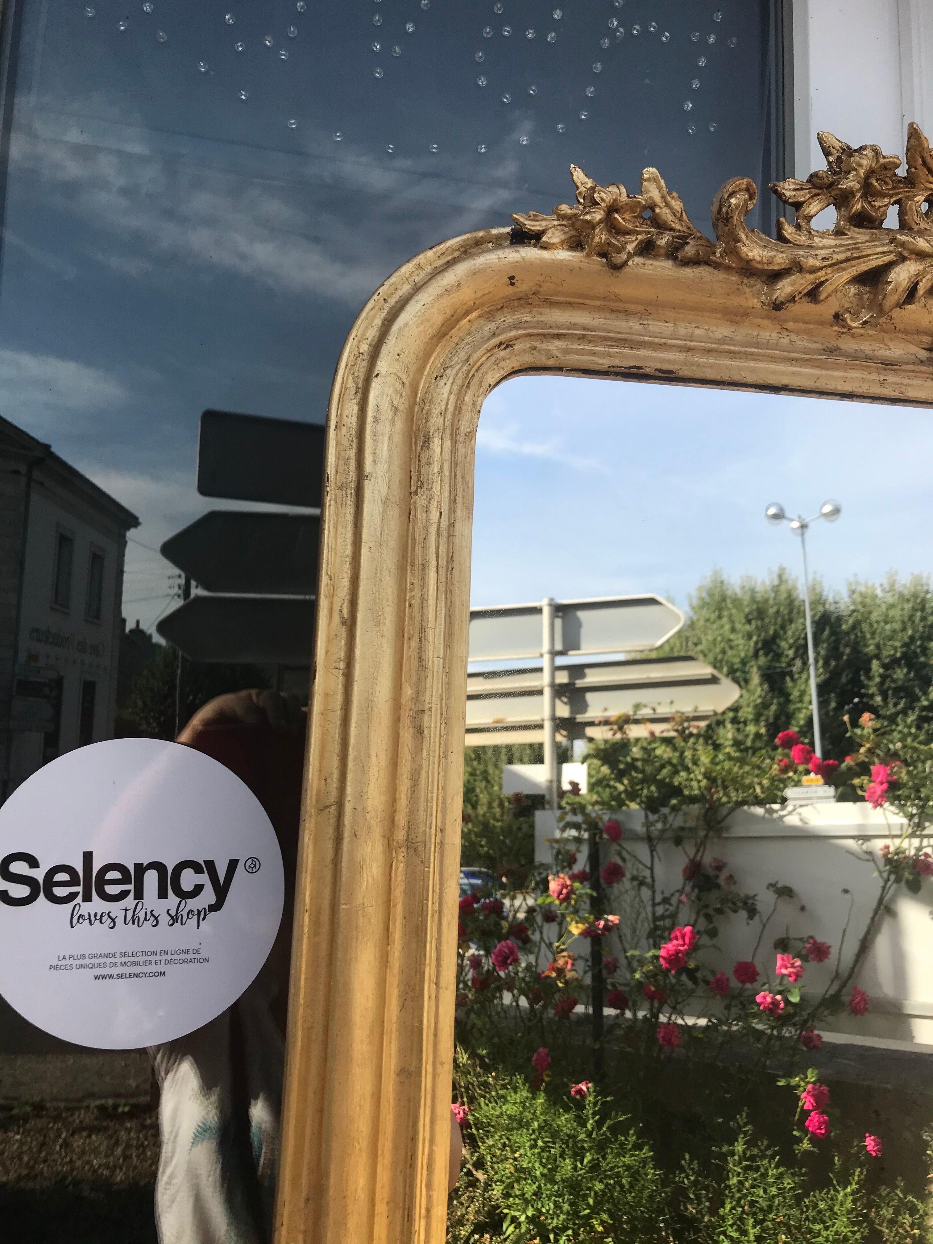 Golden Louis-philippe mirror with pediment 170x72 cm