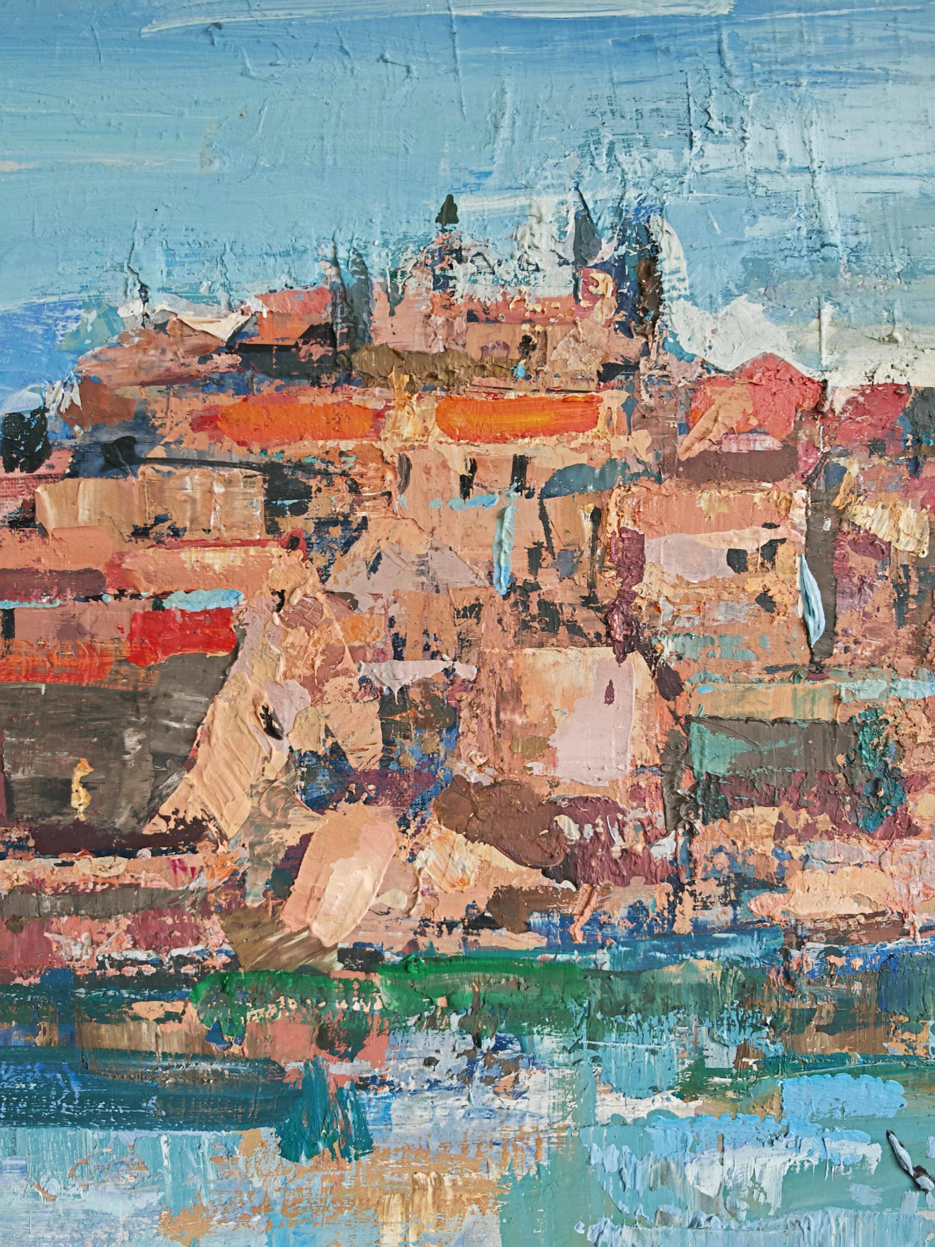 Mid Century painting "Saint Stephen Island" by Predrag Vukicevic