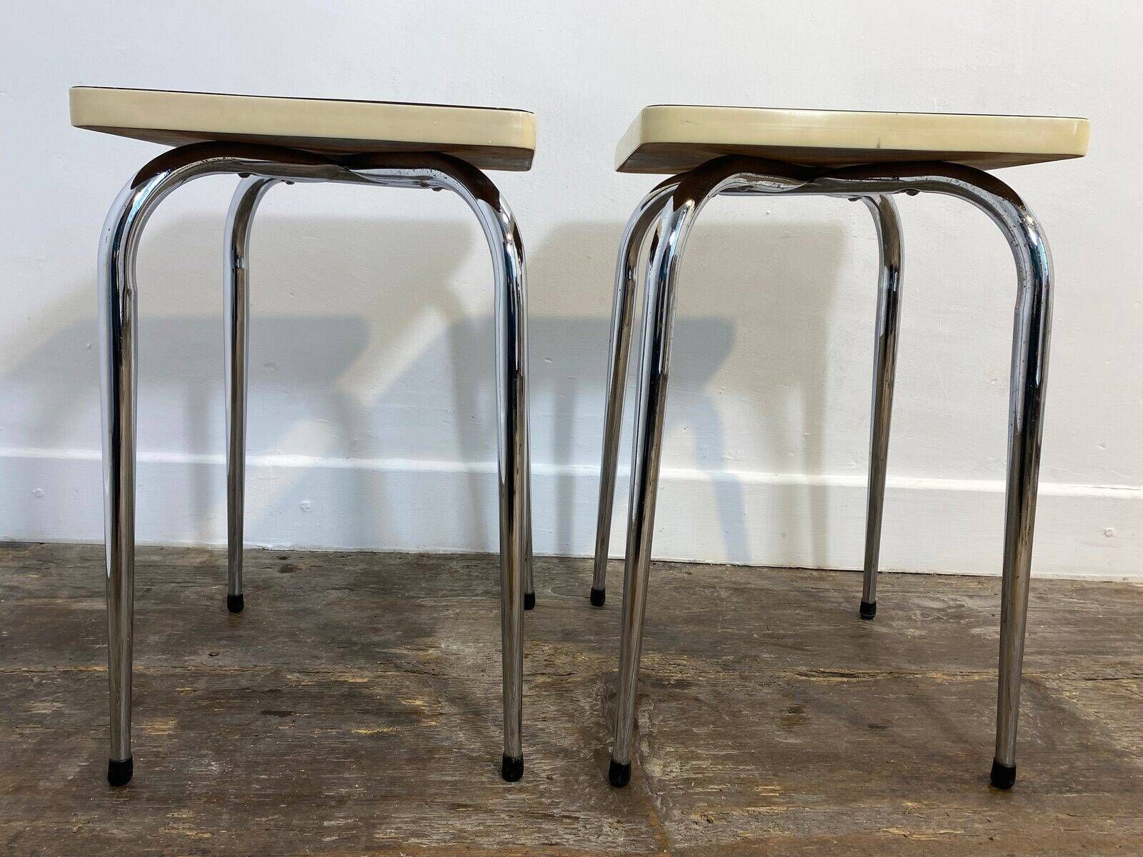 Pair of vintage stools, white formica and chrome