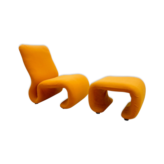 1970's orange lounge chair & ottoman