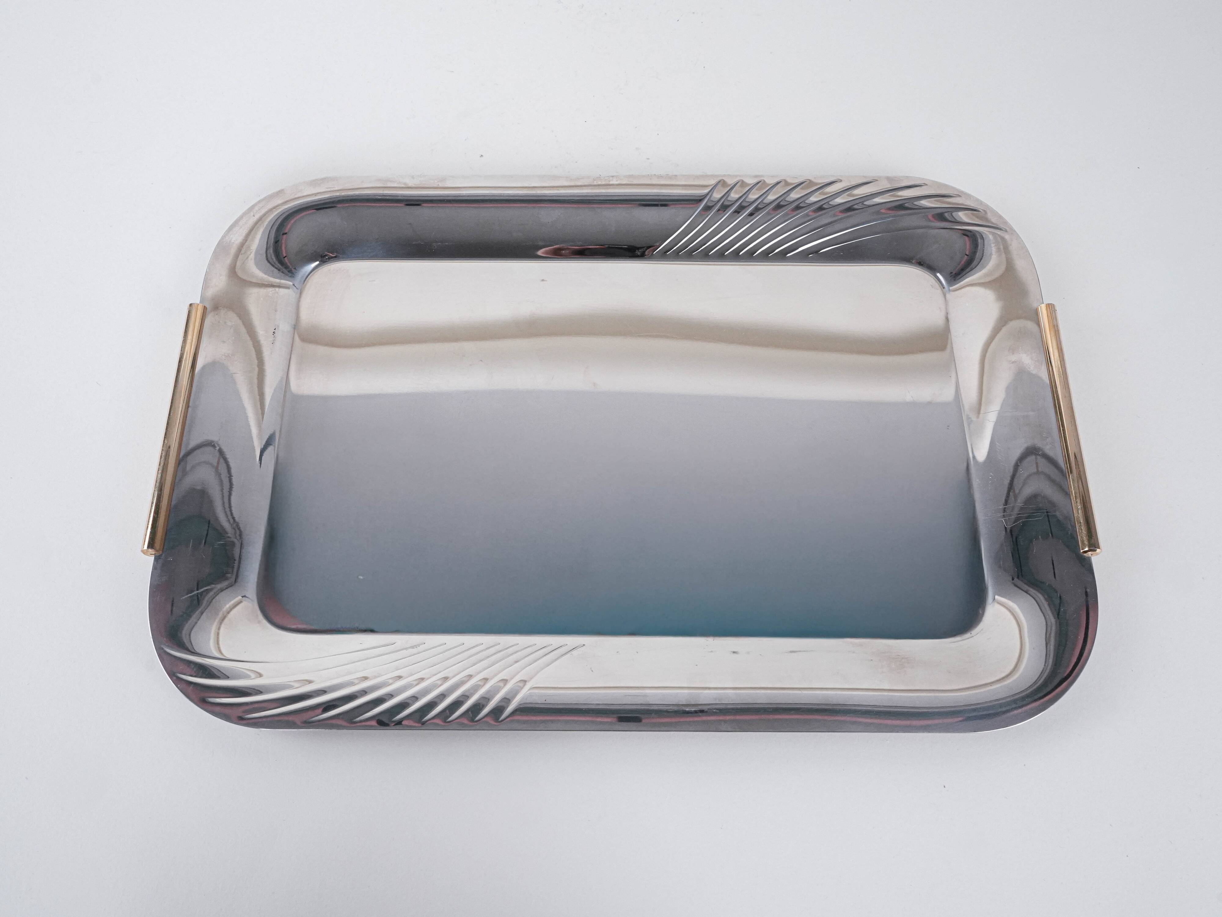 Stainless steel tray, Italian design, 1970s, made in Italy