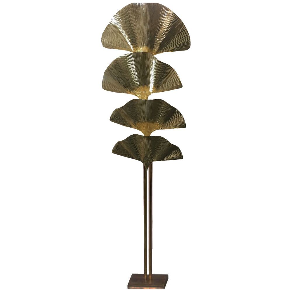 Ginko biloba floor lamp in brass leaves