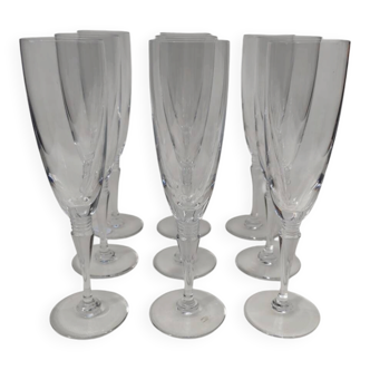 9 crystal champagne flutes from Saint Louis, Grand Lieu model.