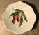 Empty cup pocket in cracked earthenware cherry decoration signed Lauray