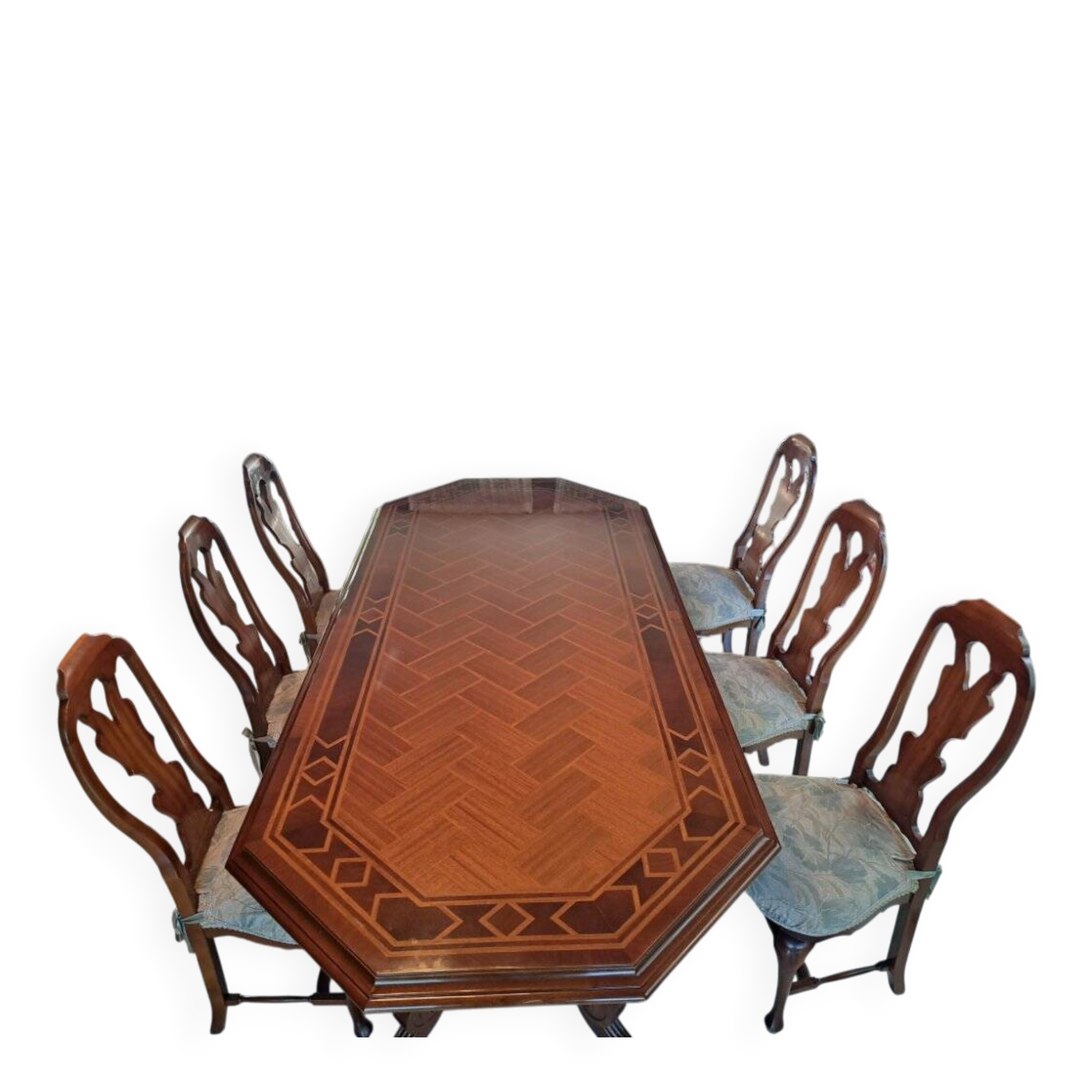 Dining table marquetry Naples with 6 chairs - Impeccable condition
