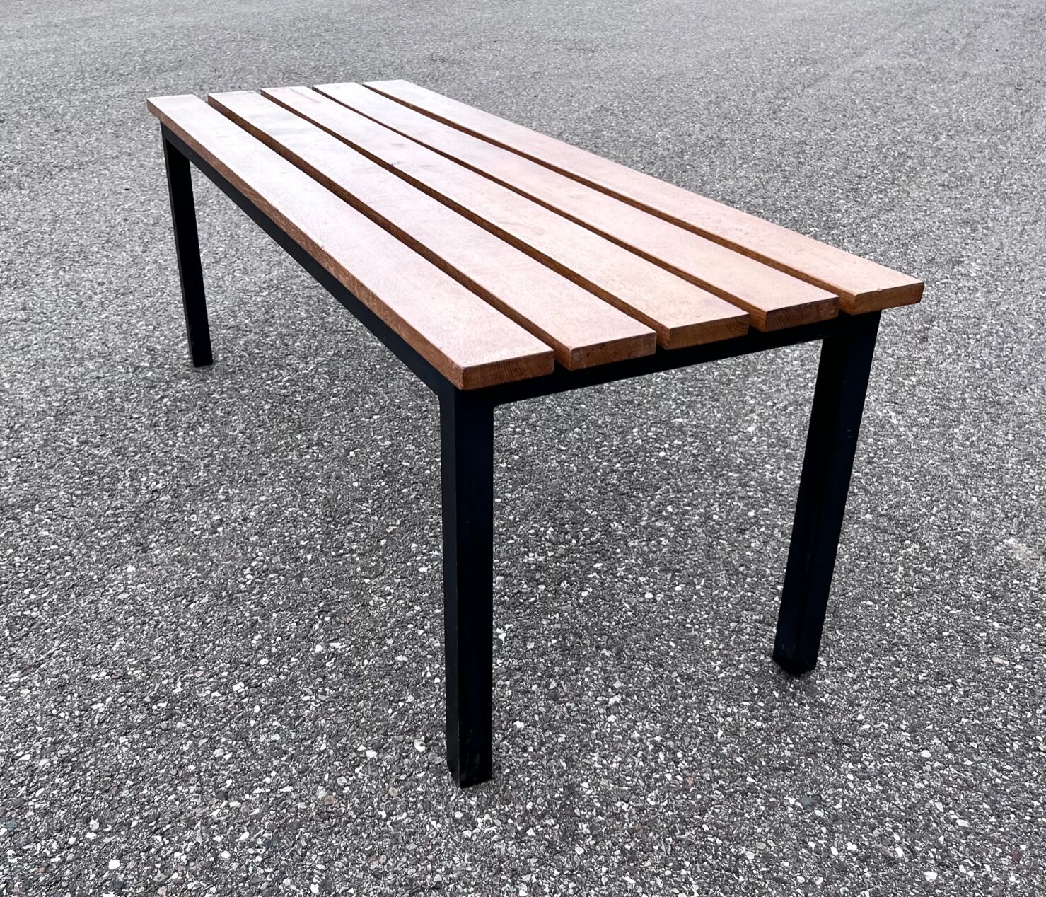 Industrial bench in steel and oak