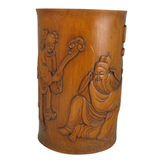 Chinese carved bamboo brush pot