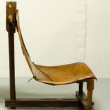 Brutalist Brazilian Style Patched Leather Lounge Chair and Side Table 60s