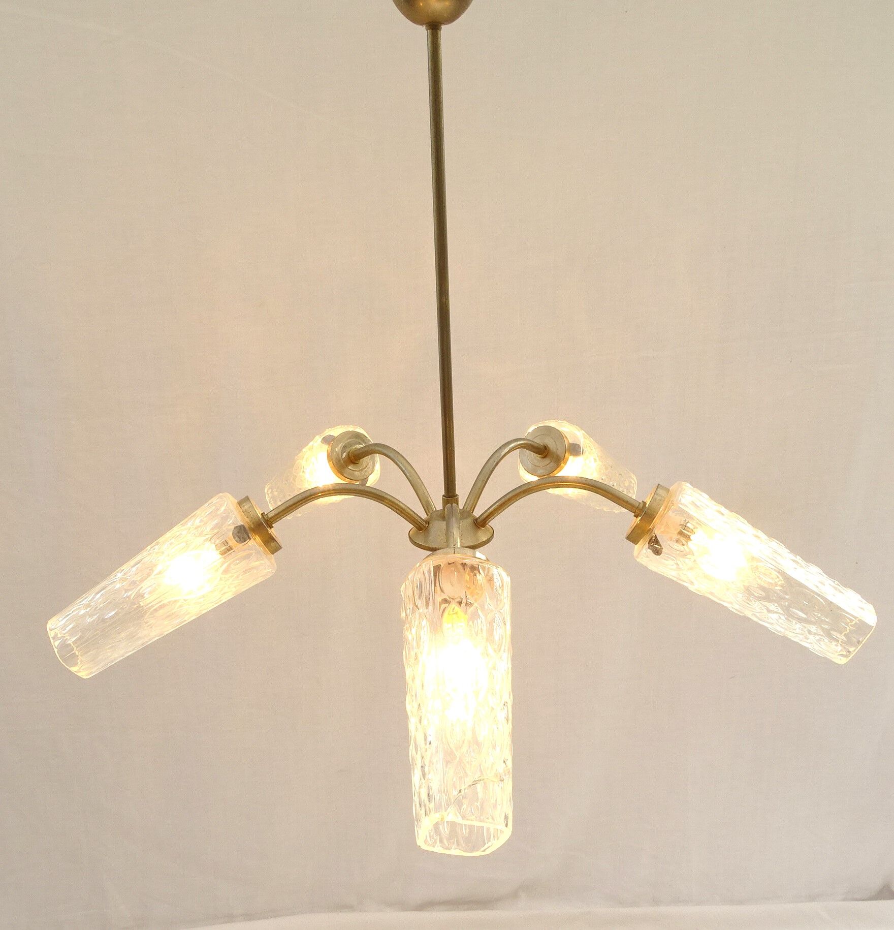 Transparent glass chandelier conical shape painted metal stucture