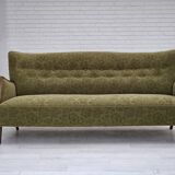 1960s, Danish 3-seater sofa, green furniture velour, ash wood legs.
