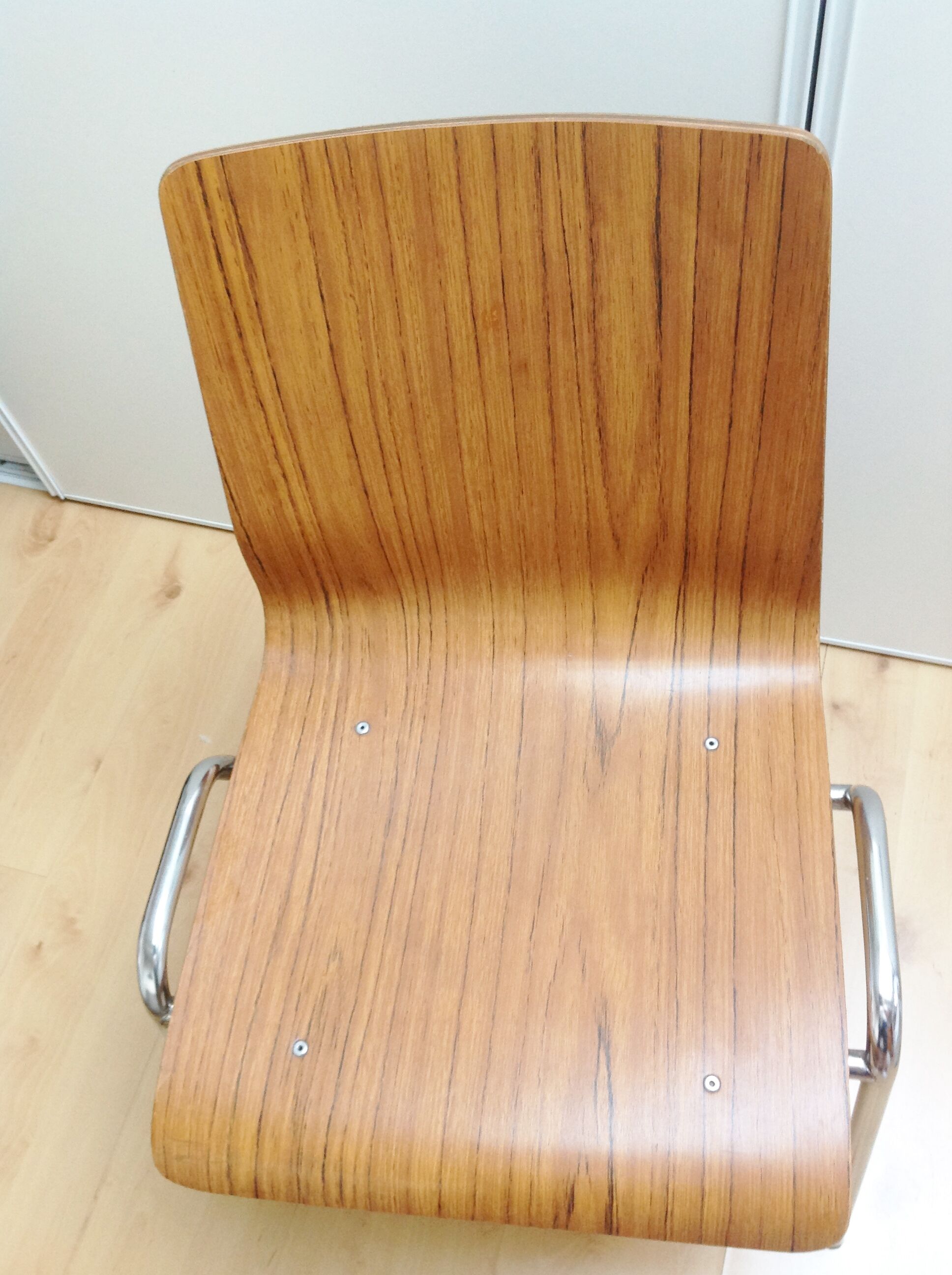 Multiplied wooden chair and chrome feet, vintage 60/70s