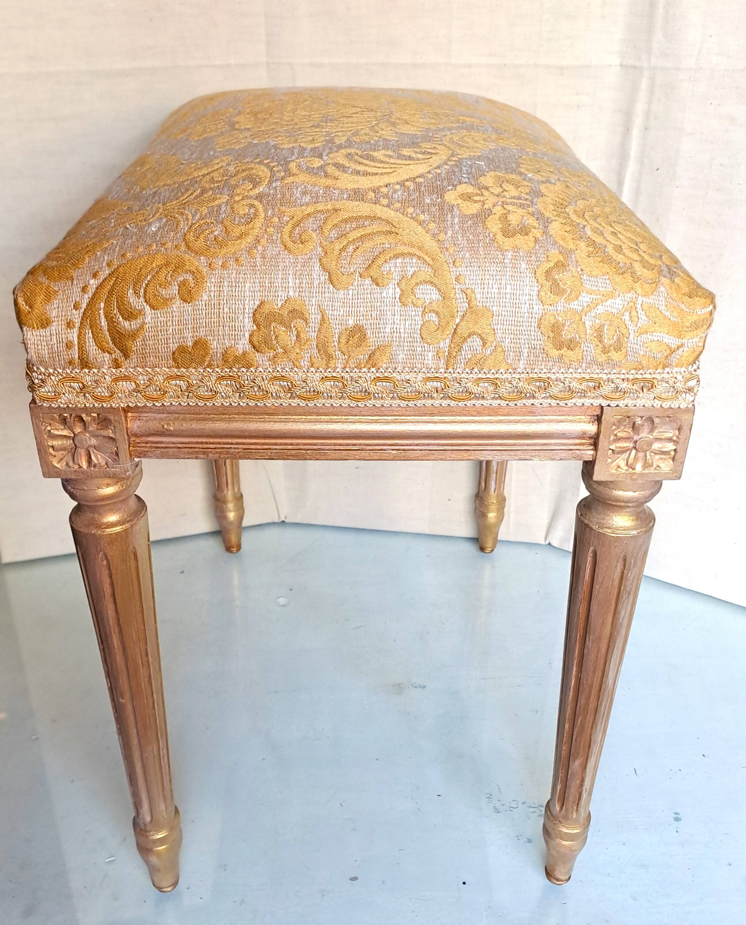 Piano stool in gold wood, Empire style, 19th century upholstery restoration