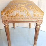 Piano stool in gold wood, Empire style, 19th century upholstery restoration