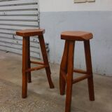 Paire de tabourets de bar en orme massif, 1960