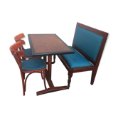 Bistro table, two chairs, one bench