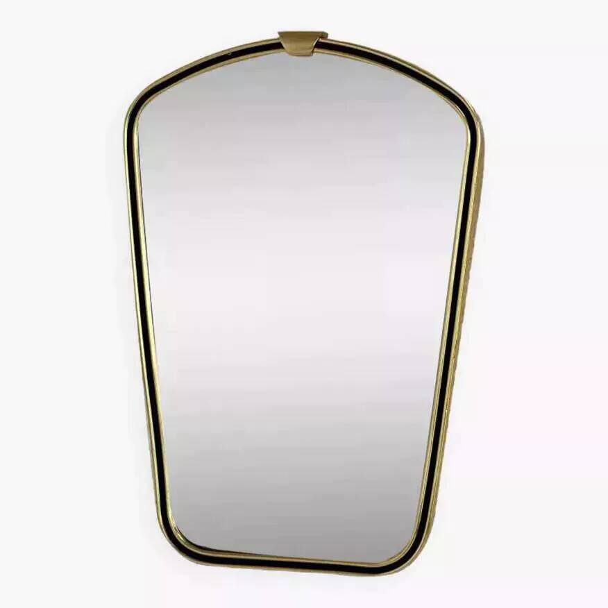 Rearview mirror and free form from the 60s brass frame highlighted with black
