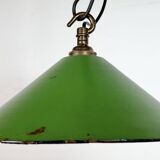 Industrial British Green Enamel Factory Pendant Lamp, 1950s