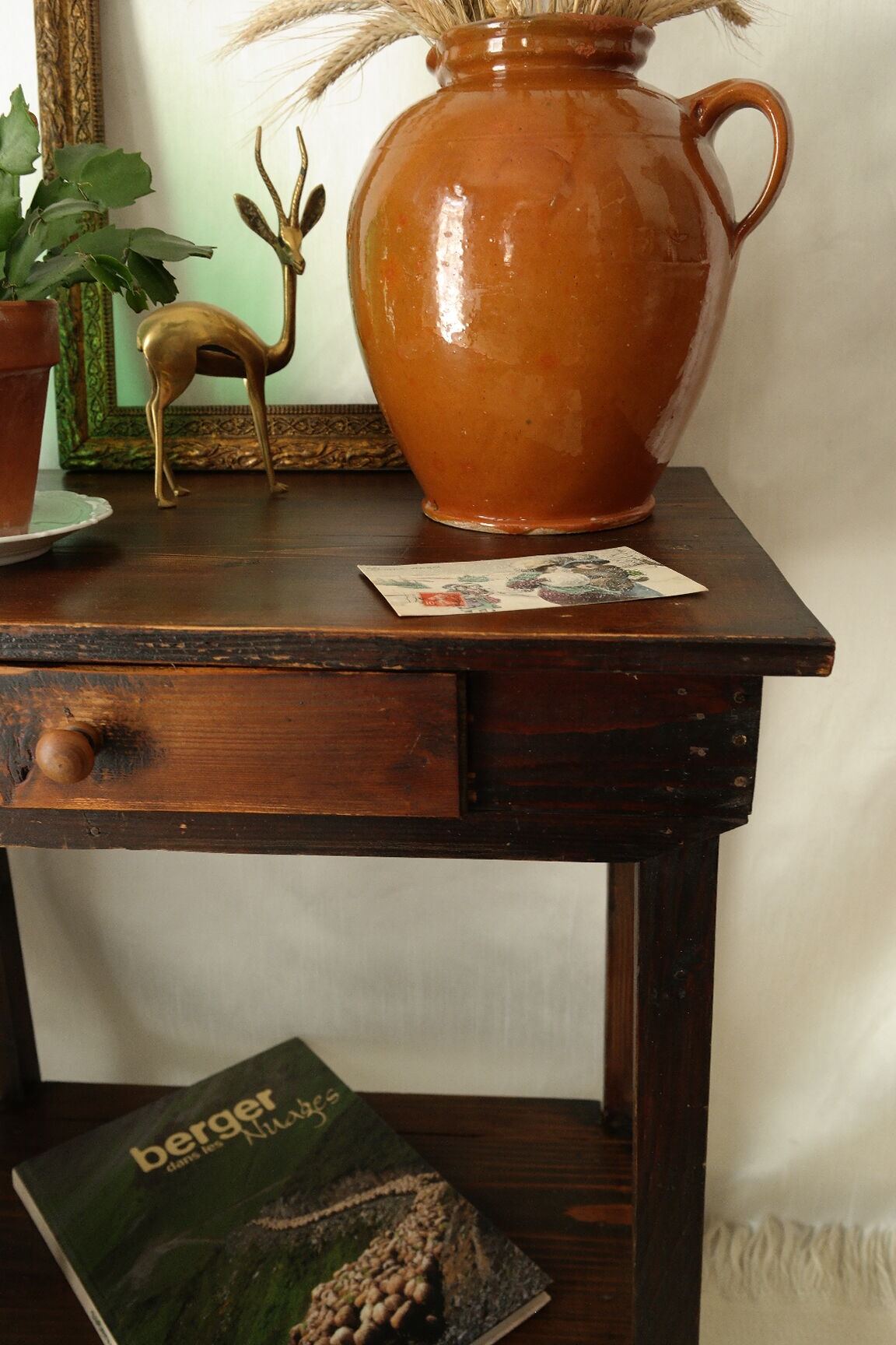 Old country side table in waxed wood