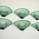 Set of six De Majo sconces in thick green murano glass. Italy 1980s