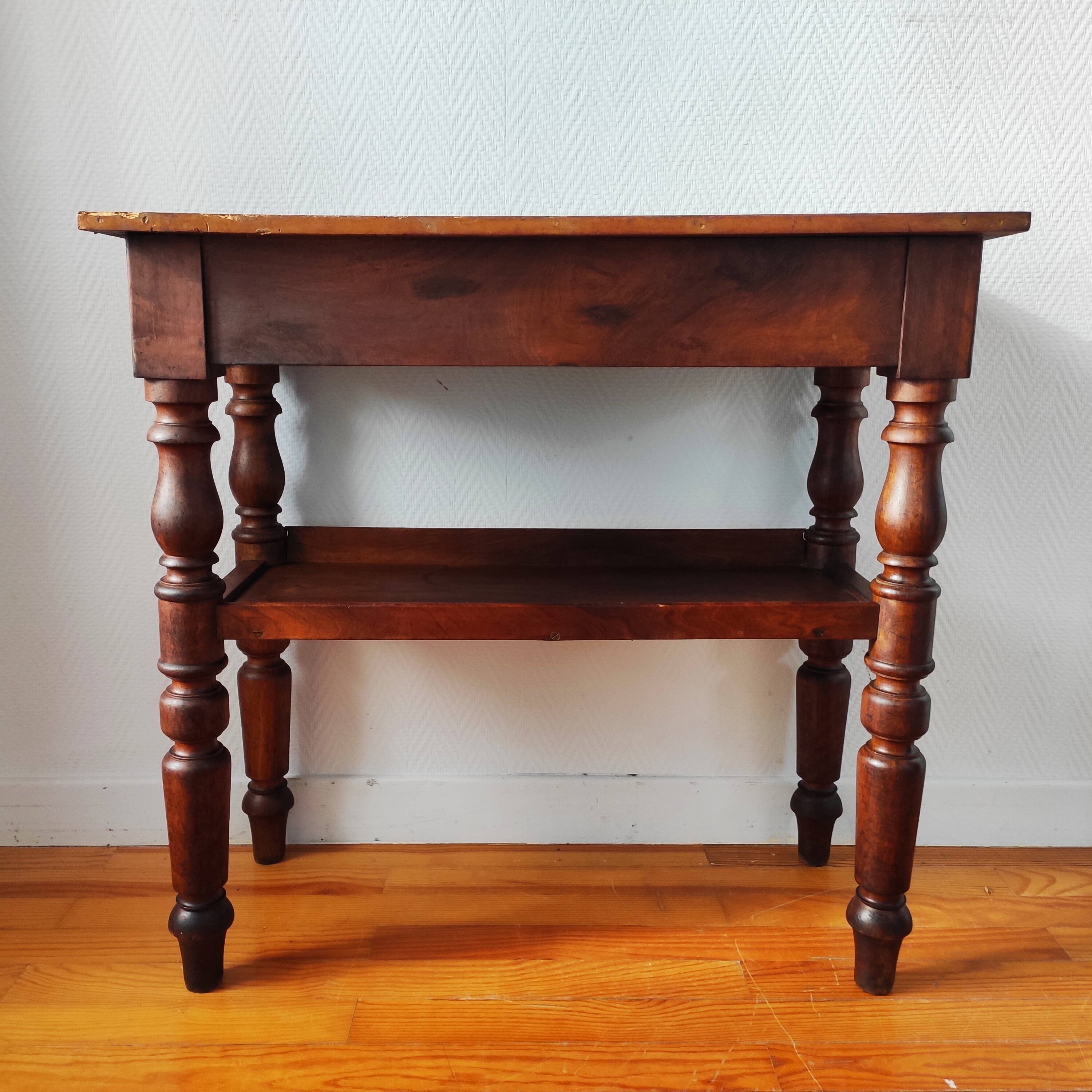 Antique solid walnut console serving trolley