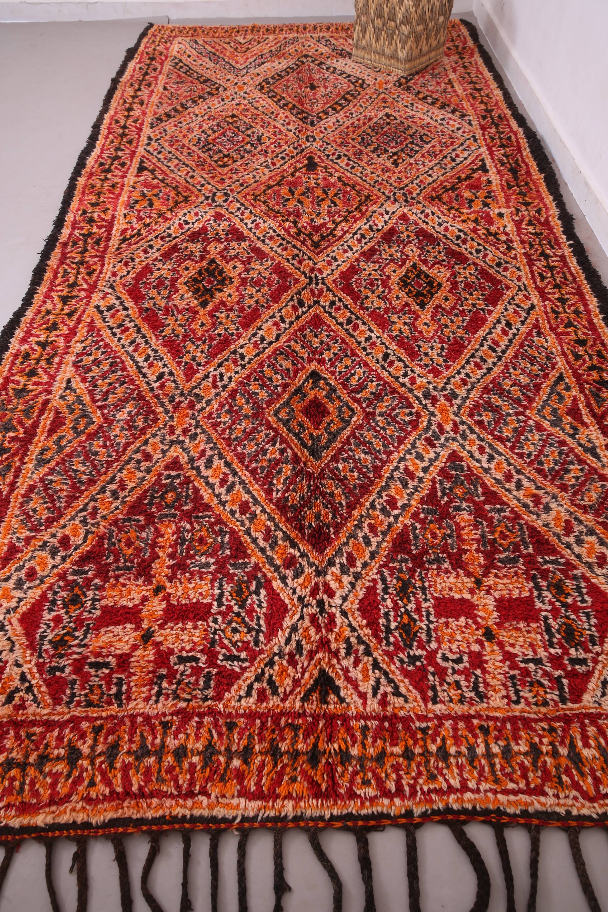 Grand tapis marocain fait main vintage 204 x 427 cm - Tapis en laine berbère rare