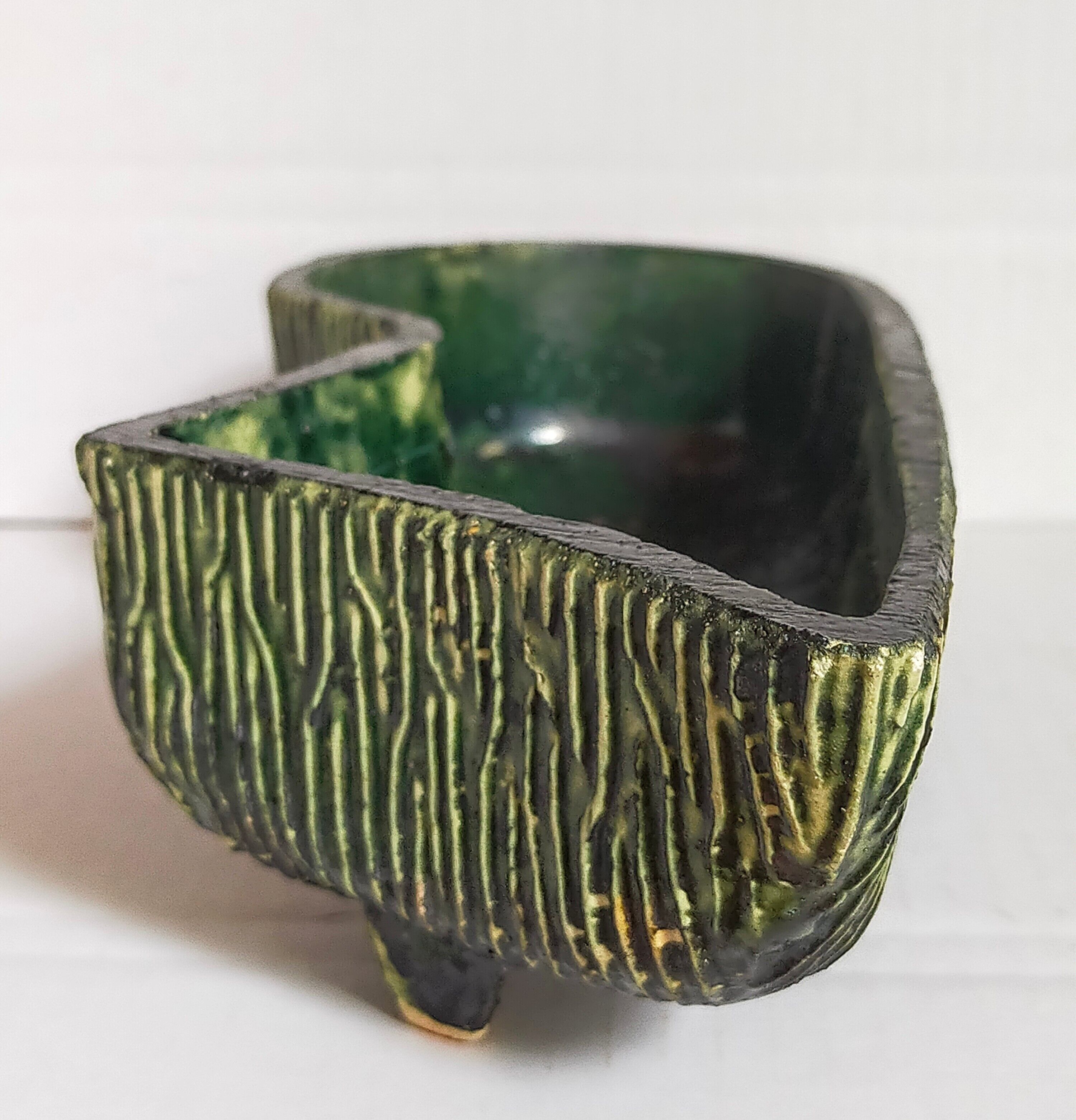 Vintage free-form tripod ceramic cactus planter