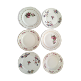 Six flat plates with flowers