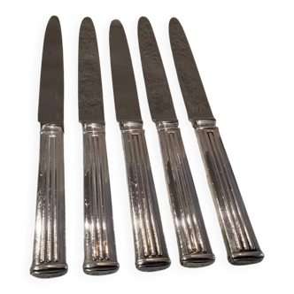 5 couteaux de table métal argenté orfèvre Christofle modèle Triade