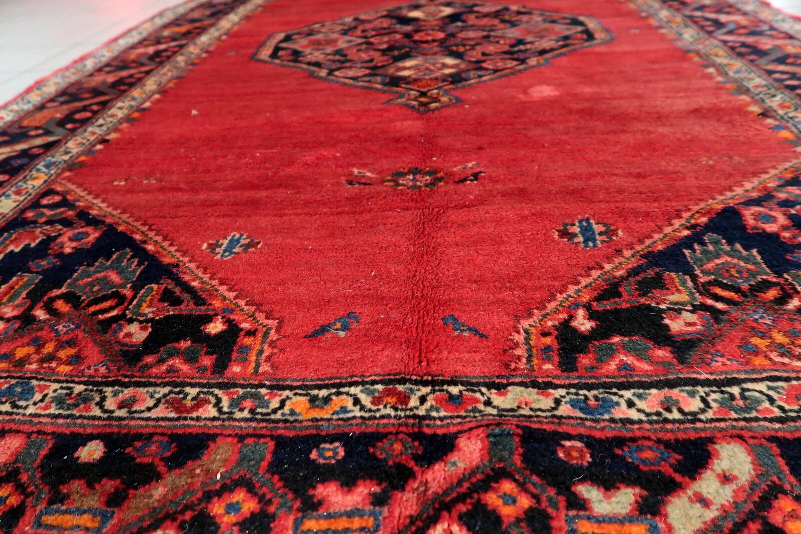 Tapis persan Hamadan vintage fait main, 136 cm x 210 cm, années 1960