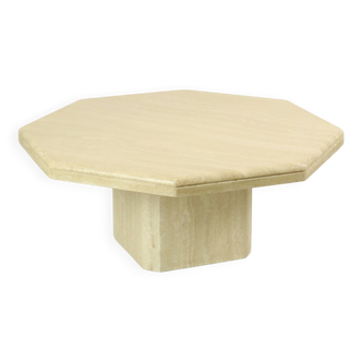 Vintage Octagonal Travertine Coffee Table 70s Design Italian