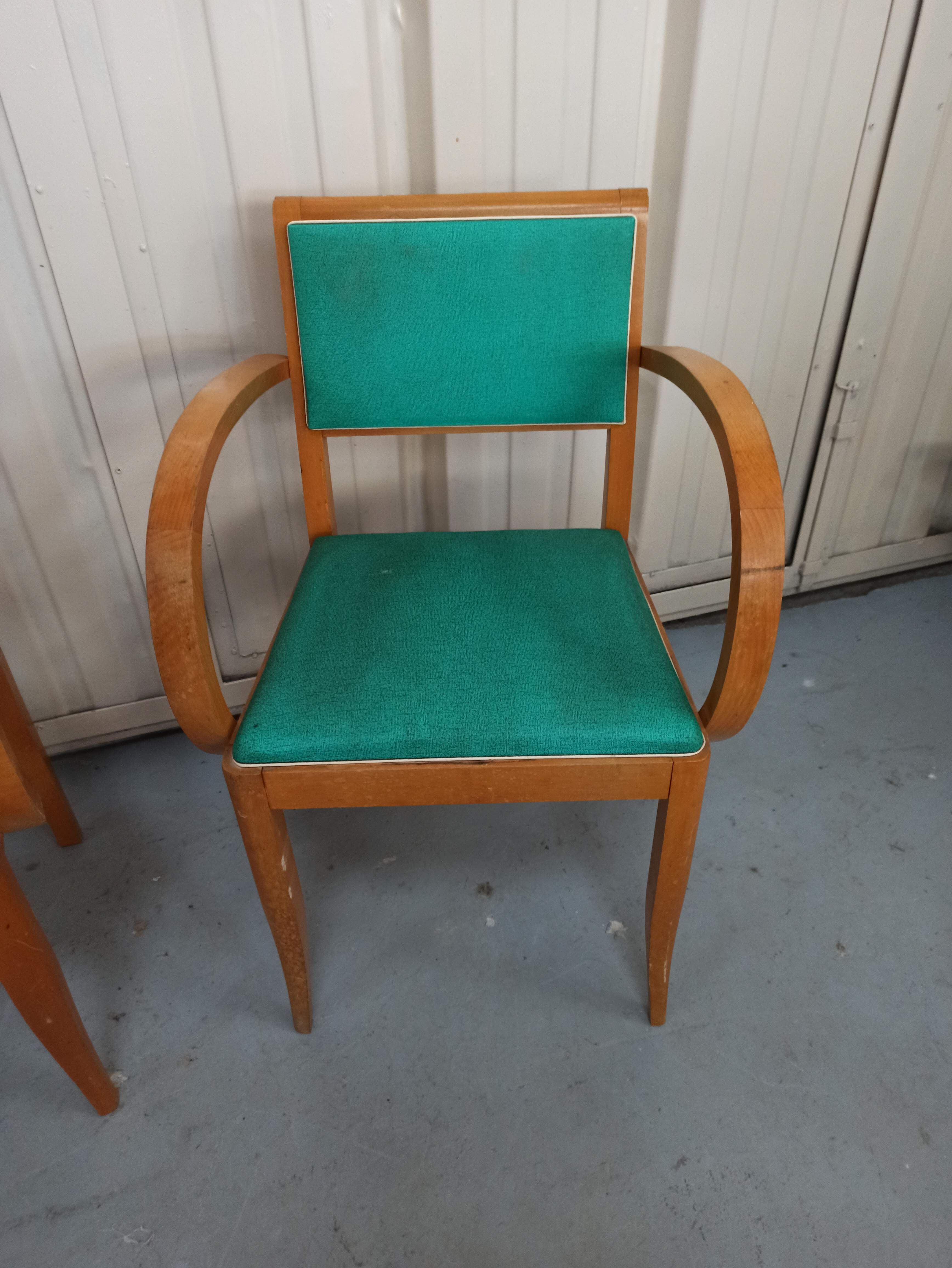 Lot 5 armchairs bridge skai and wood - red green