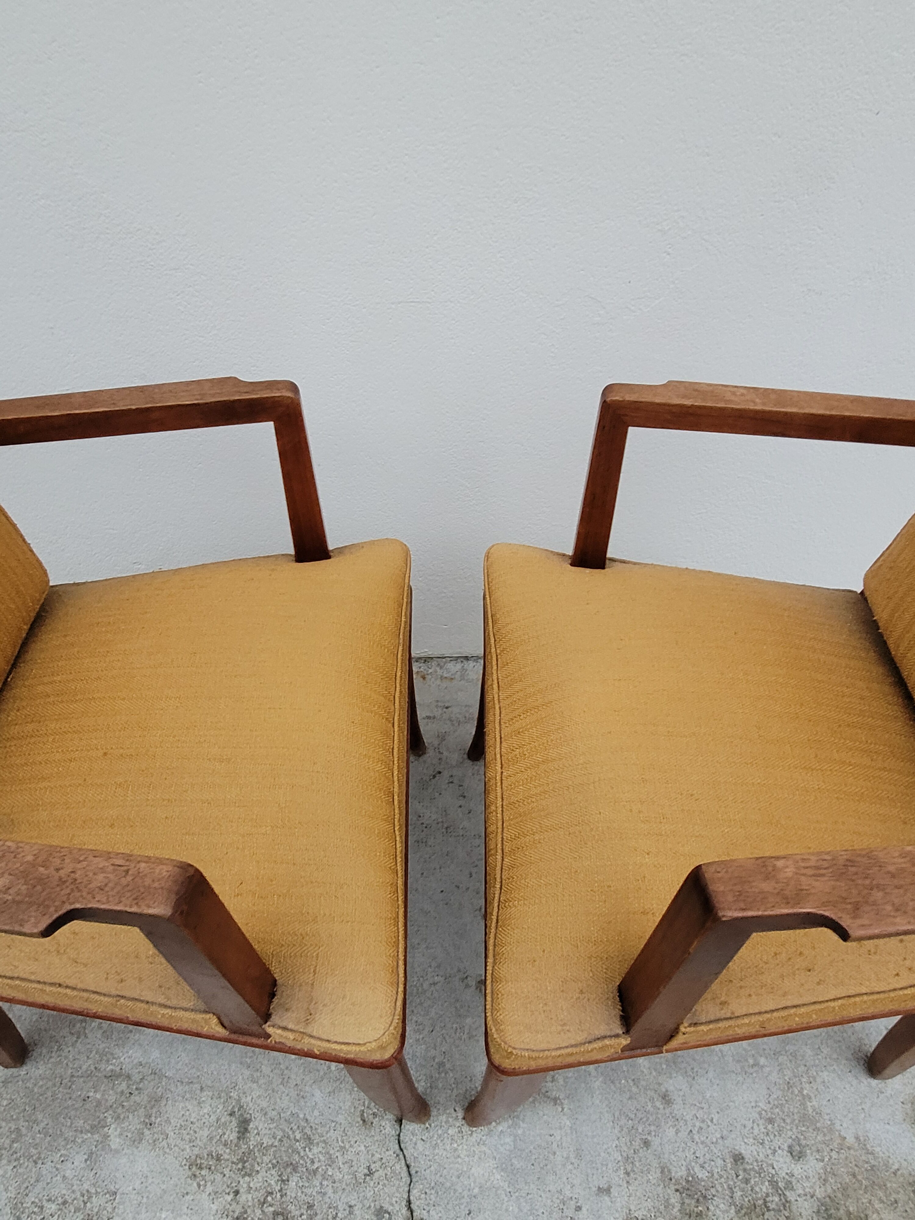 Pair of armchairs bridge era art deco walnut