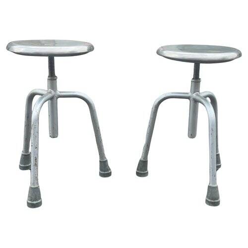 Set of adjustable Danish industrial metal stools, 1968