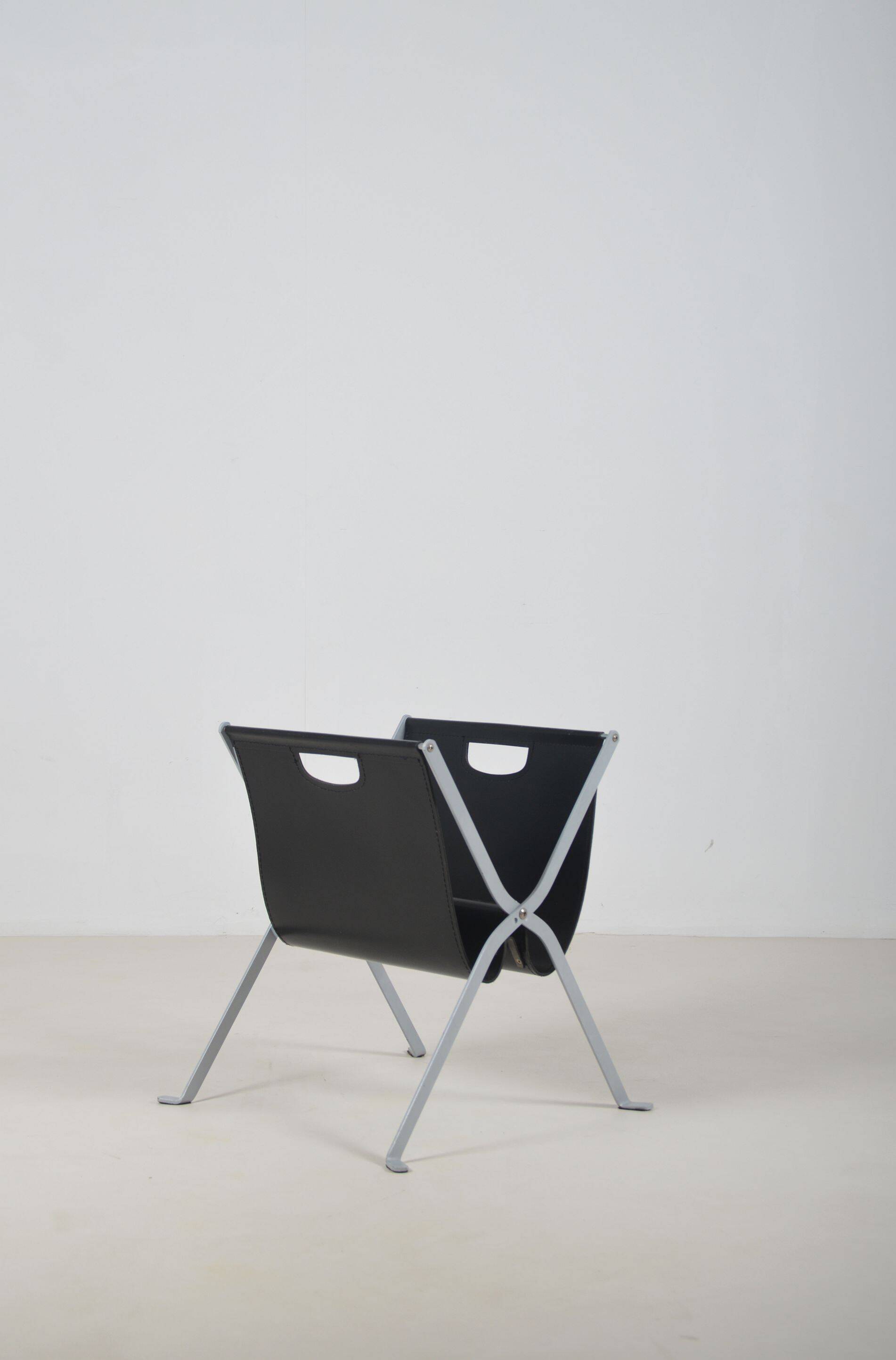 Italian folding magazine holder with saddle leather, 1970s