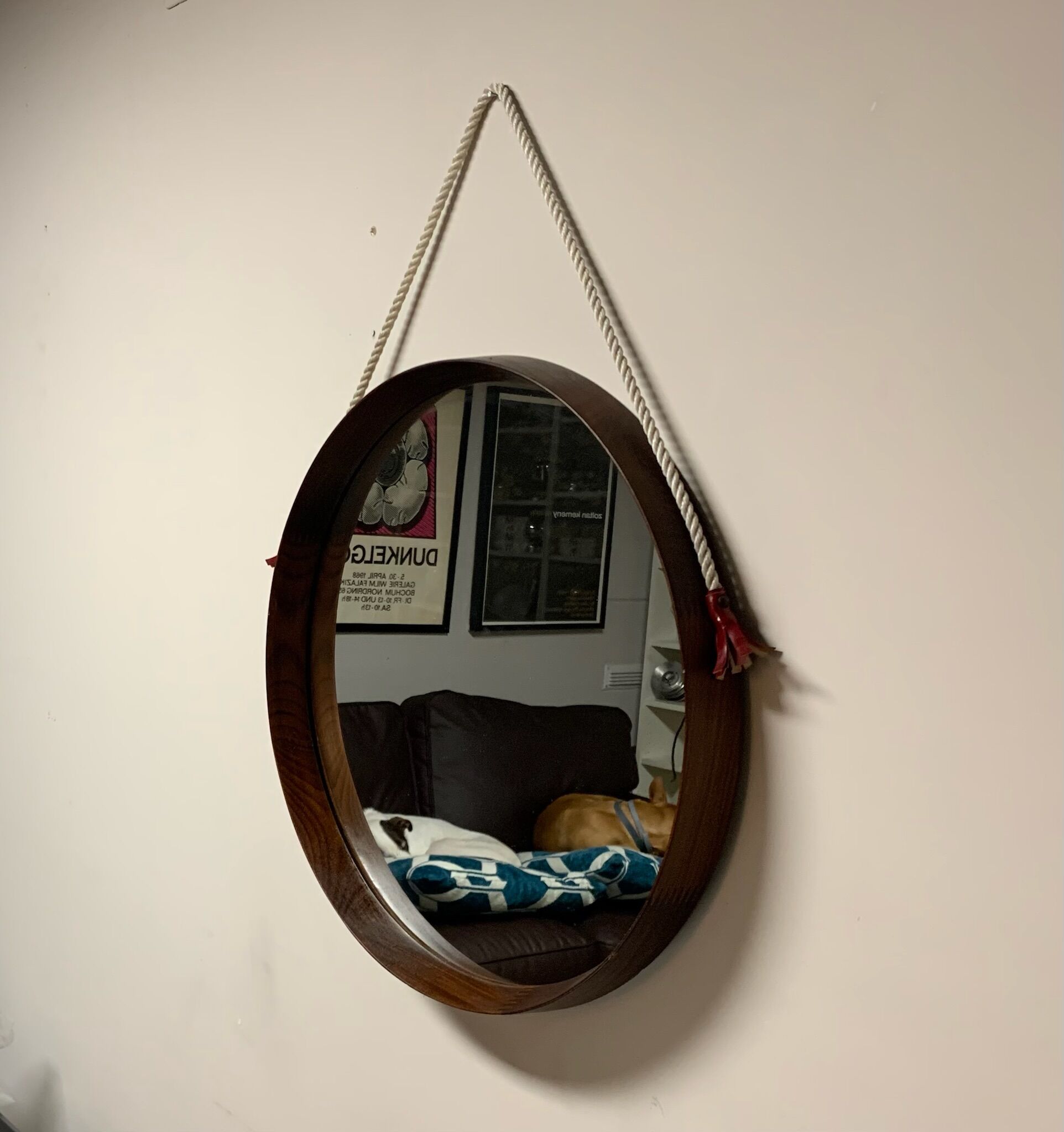 Teak vintage wall mirror, 60s mid century modern wood mirror made in italy