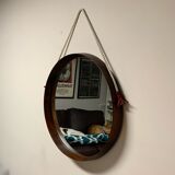 Teak vintage wall mirror, 60s mid century modern wood mirror made in italy