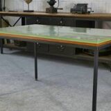 Saint-Gobain glass and black lacquered metal designer table, 1960s