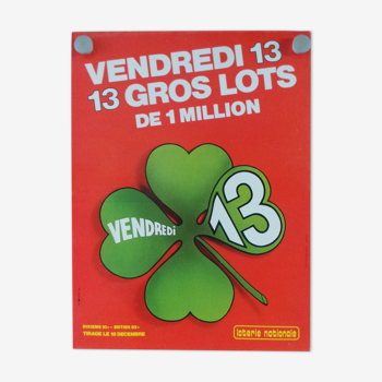 Original National Lottery poster Friday 13 clover has 4 sheets mod 2