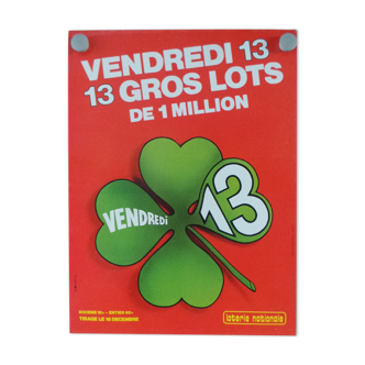 Affiche originale loterie nationale  vendredi 13 trèfle a 4 feuilles mod 2