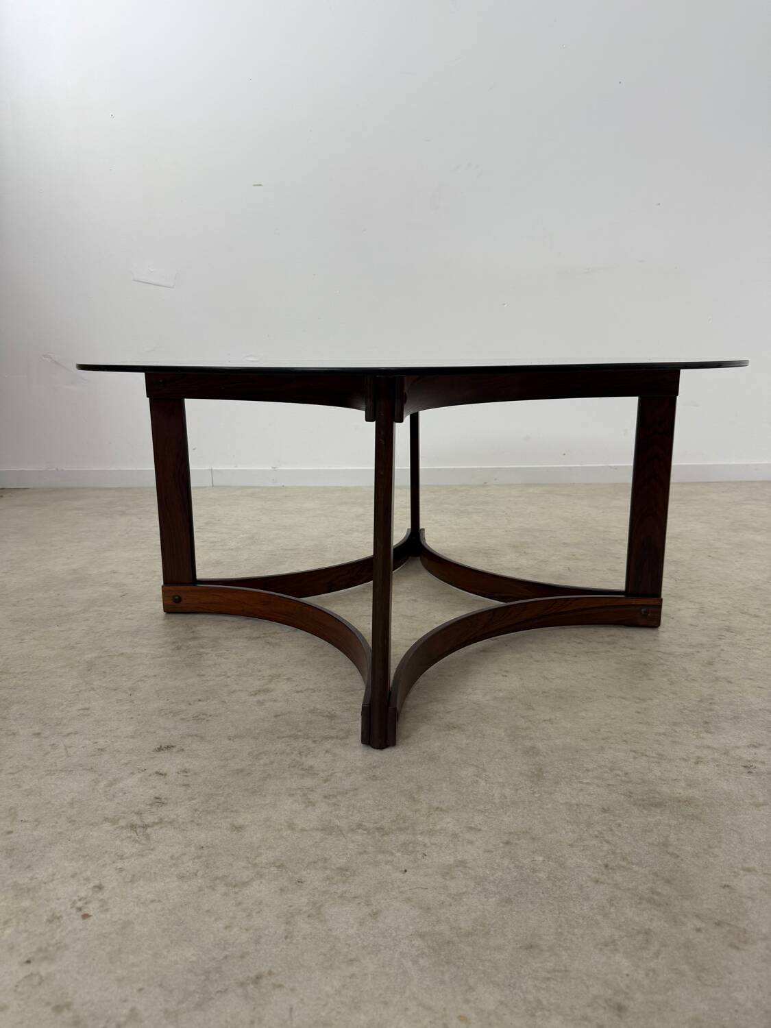 Antique rosewood coffee table with glass top designed by Ingmar Relling for Westnofa, vintage 70s