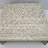 Mid-Century Italian Travertine Coffee Table with Brass Inlays, 70s