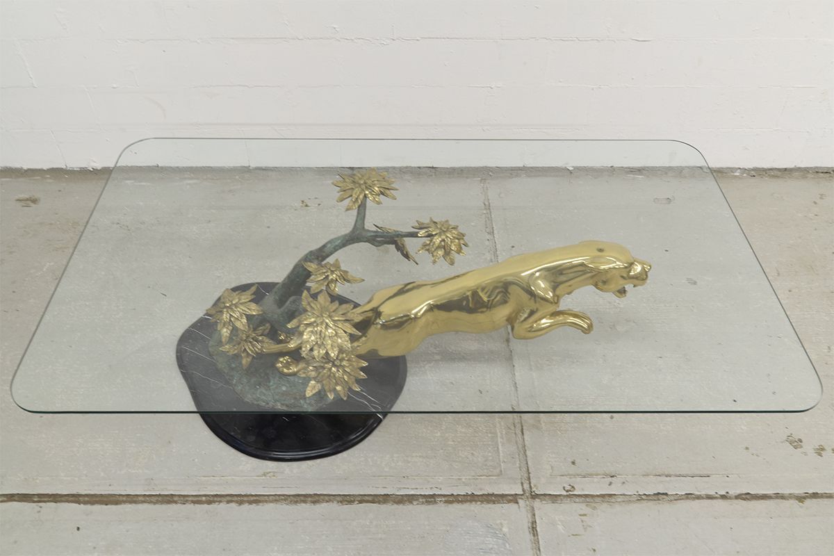Panther table in bronze, brass and marble 1970