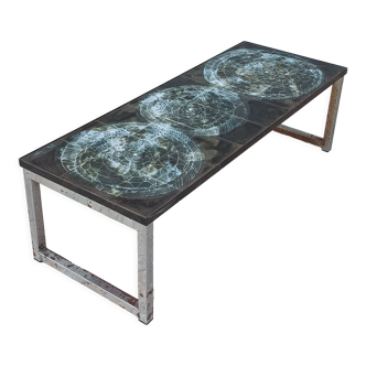 Vintage coffee table in ceramic and chrome metal signed Belarti