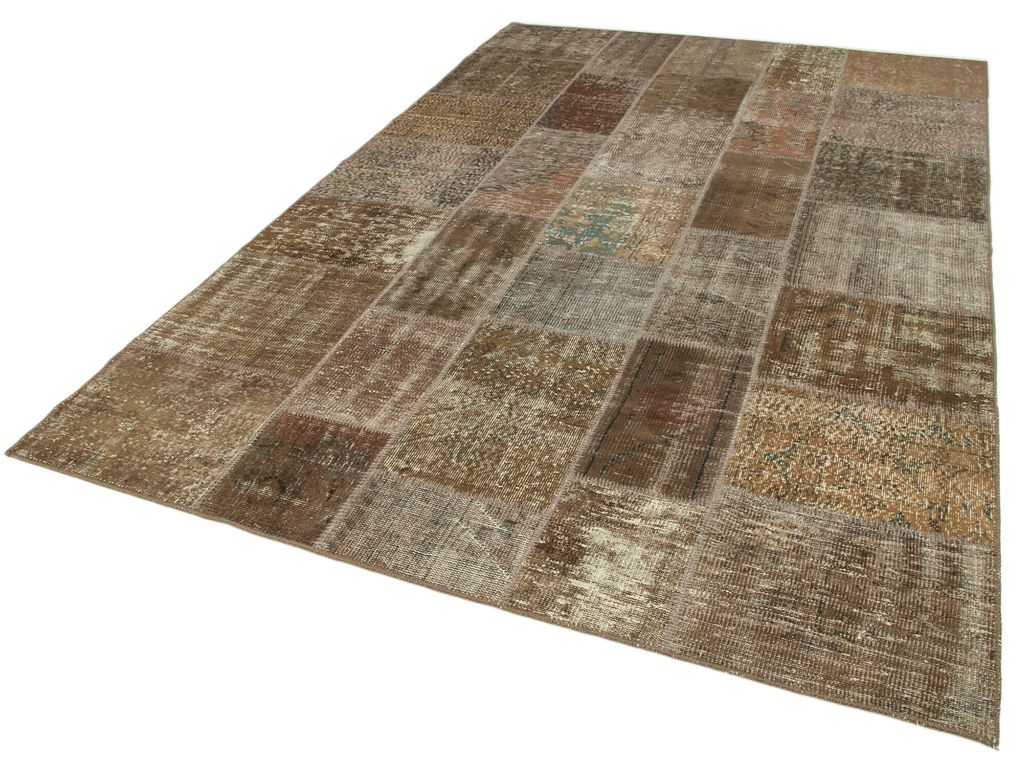 Handmade Turkish Overdyed 197 cm x 300 cm Brown Patchwork Carpet