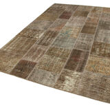 Handmade Turkish Overdyed 197 cm x 300 cm Brown Patchwork Carpet