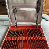 Vintage toile de Jouy cutlery set for 12 fish forks, stainless steel 18/10, like new.